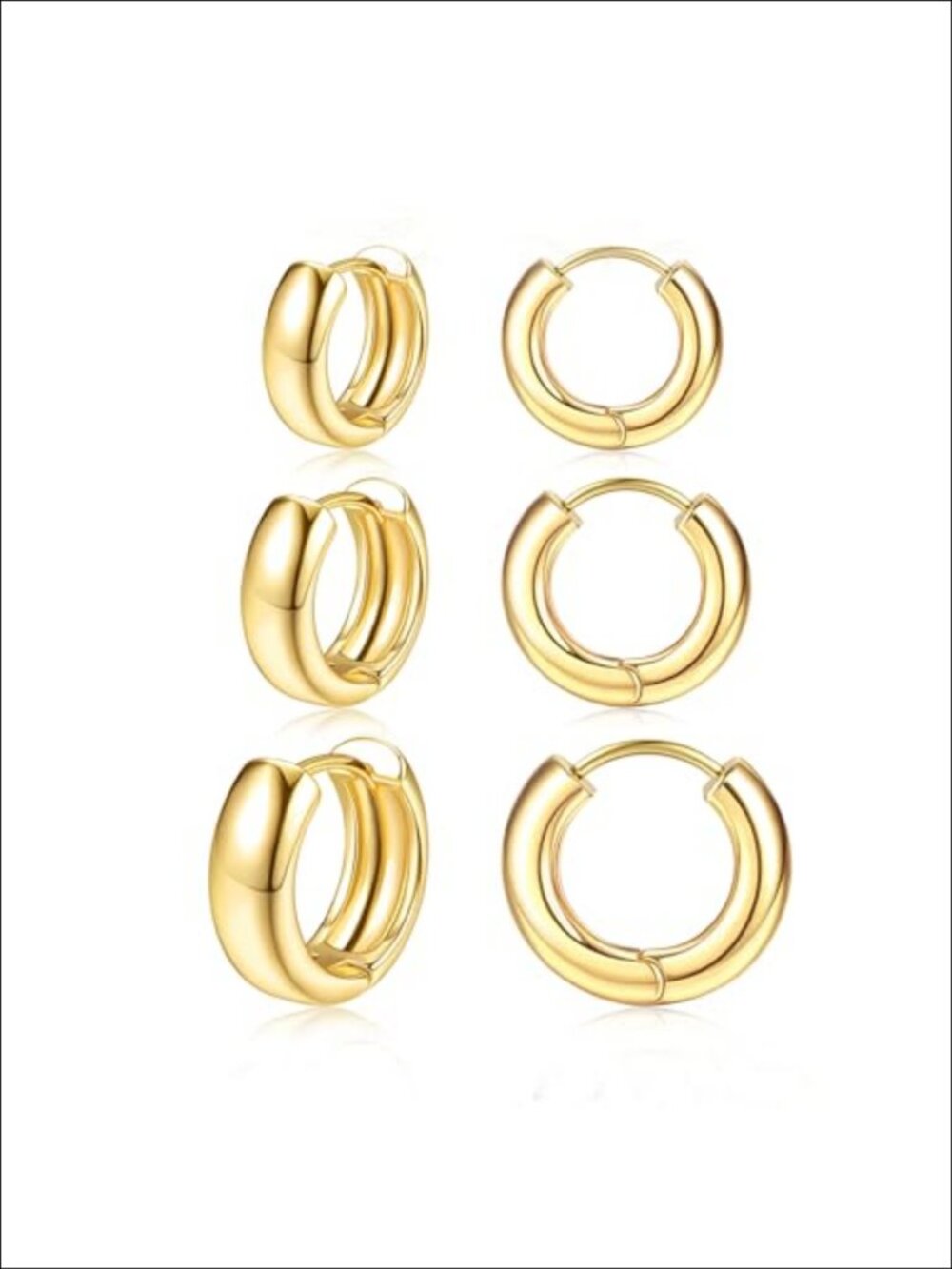 14K Gold Plated Small Chunky Hoop Earrings Hypoallergenic 3 Pairs